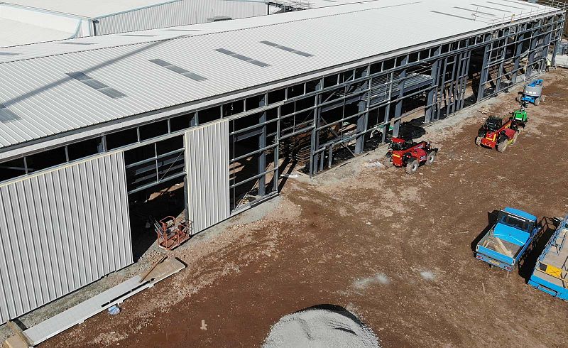 Cladding added to steel frame building