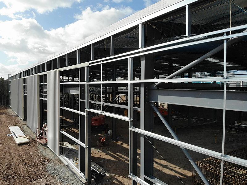 Steel frame during cladding