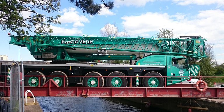 Crane on A class bridge over River Trent