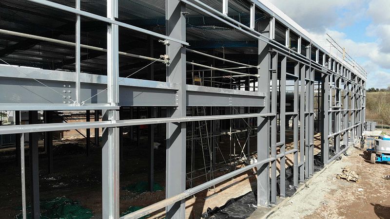 Steel frame building under construction